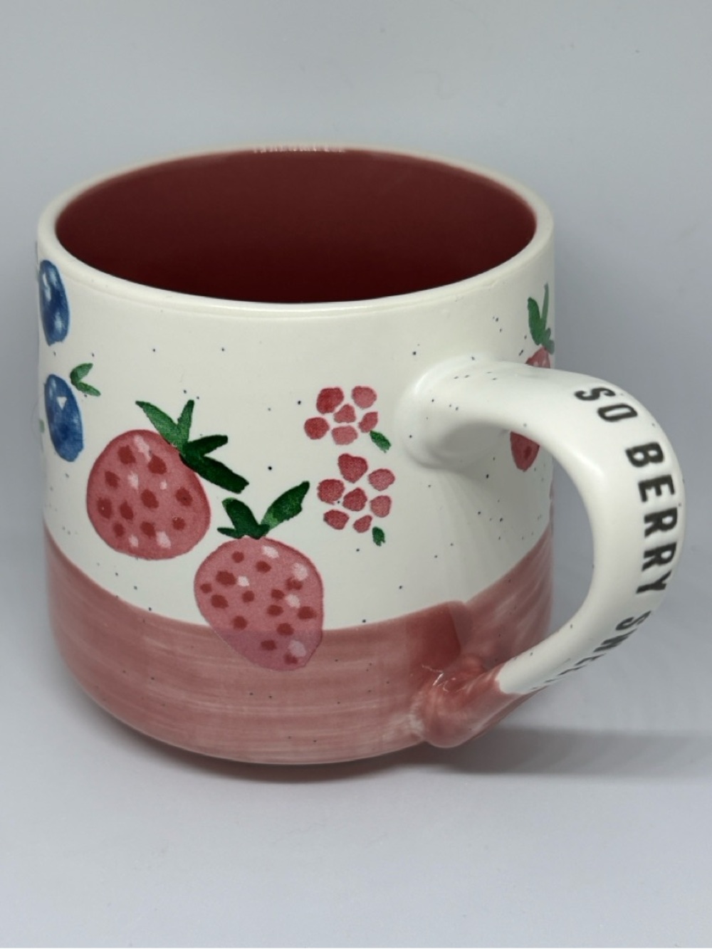 🍓 “So Berry Sweet” Morning Meadow Mug – Pink & White – Excellent Condition
